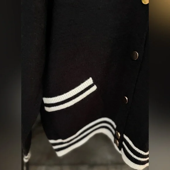 Nanette Lepore Black & Cream Varsity Cardigan Sweater Size XL NWT - Picture 6 of 11